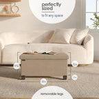 STORAGEBUD Storage Ottoman Bench with Bins, 30-in Storage Bench for Bedroom End of Bed, Folding Foot Rest Ottoman for Living Room Max 660lbs, Fabric Ottomans, Taupe