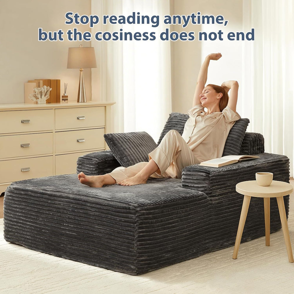 63'' Chaise Lounge Chair Indoor, Comfy Oversized Chair, Corduroy Upho...