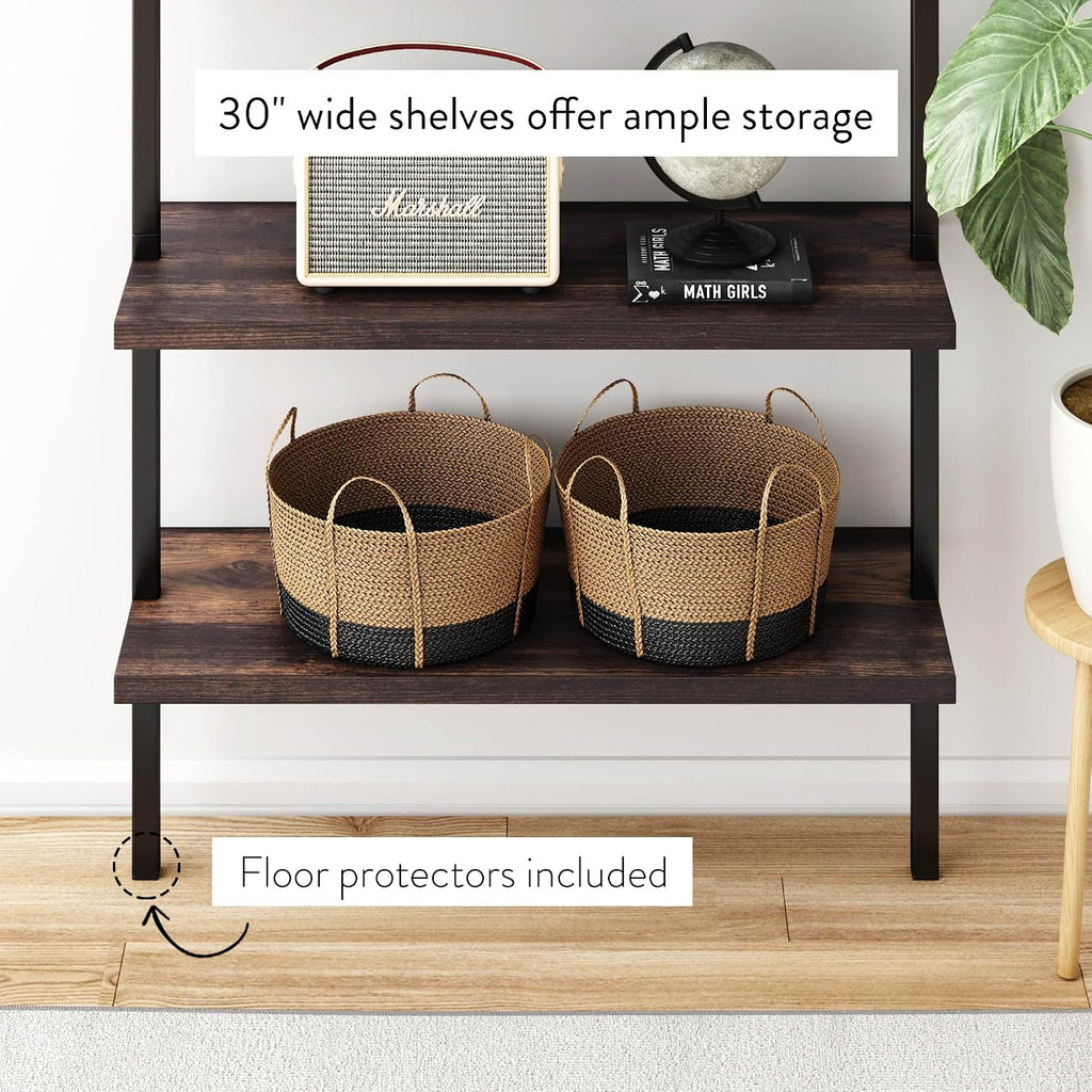 Nathan James Theo 6-Shelf Tall Bookcase, Wall Mount Bookshelf with Natural Wood Finish and Industrial Metal Frame, Nutmeg/Matte Black, Set of 2
