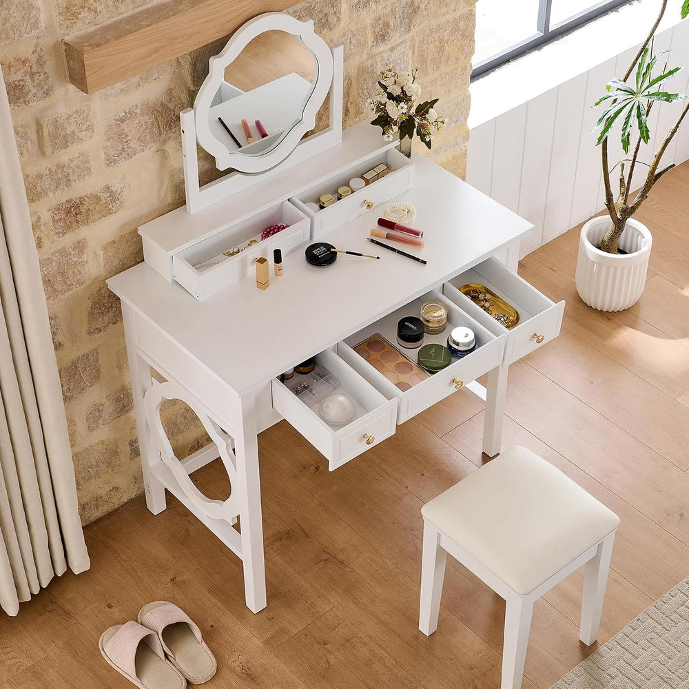 GOWE Vanity Table Set White Modern Contemporary Comfortable Upholstered for L...