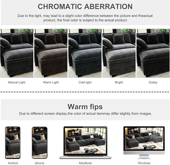 146" Cloud Couch Sectional, U Shaped Modular Sectional Sofa, 4-Seat Deep Seat Couch with 6 Removable Washable Pillows and 2 Ottoman for Living Room, Bedroom, Apartment, Black