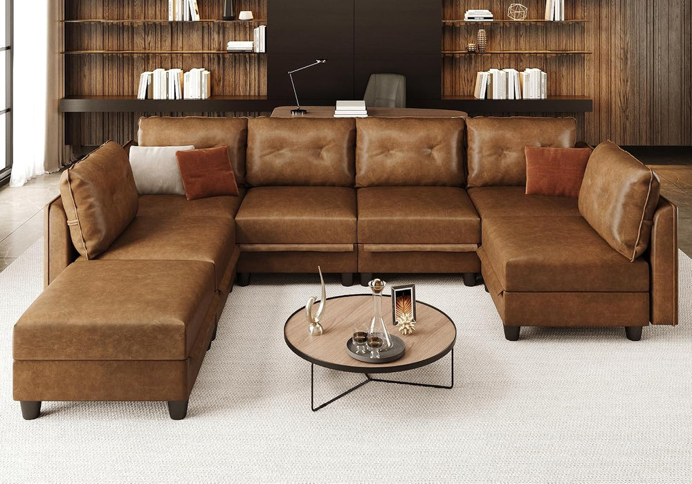 LLappuil 7-Piece U-Shaped Modular Sectional Sofa with Storage, Faux Leather C...