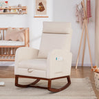 Rocking Chair Nursery High Back Rest Glider Rocker with Footrest Nursing Rocking Chairs Upholstered Accent Arm Chair for Living Room Bedroom Indoor, Beige