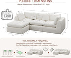 GRUSIGN 110'' Oversized Boneless Cloud Couch for Living Room, Modern Big Sectional Compressed L Shape Couch with Ottoman, Comfy Chenille Deep Seat Memory Foam Spineless 4 Seater Sofa, Beige