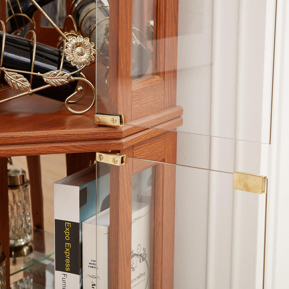 Tall Corner Cabinet with Glass Doors, Lighted Glass Display Curio Cabinet wit...