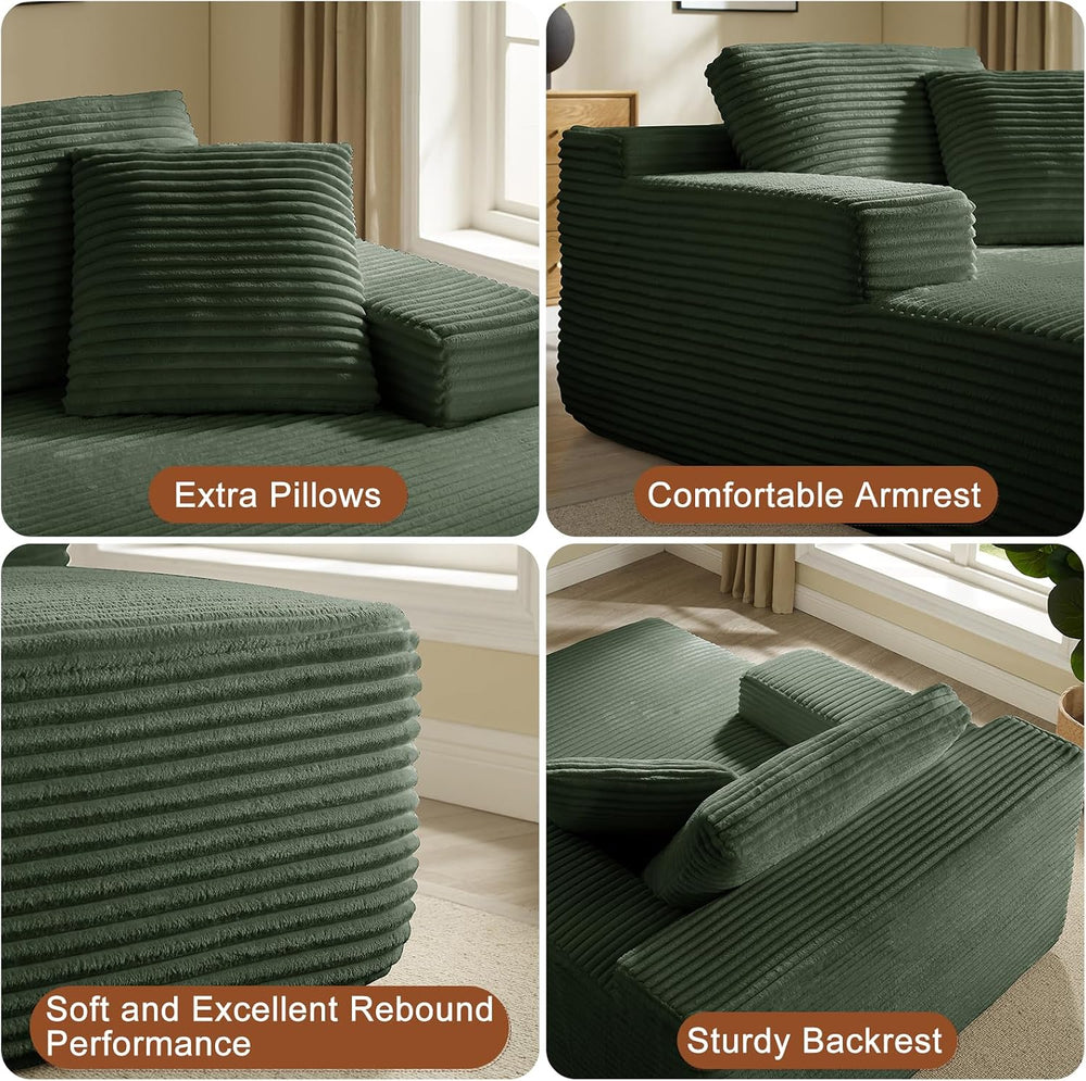 68.5 Inch Oversized Indoor Chaise Lounge, Green | Floor Lounge Chair, Corduro...