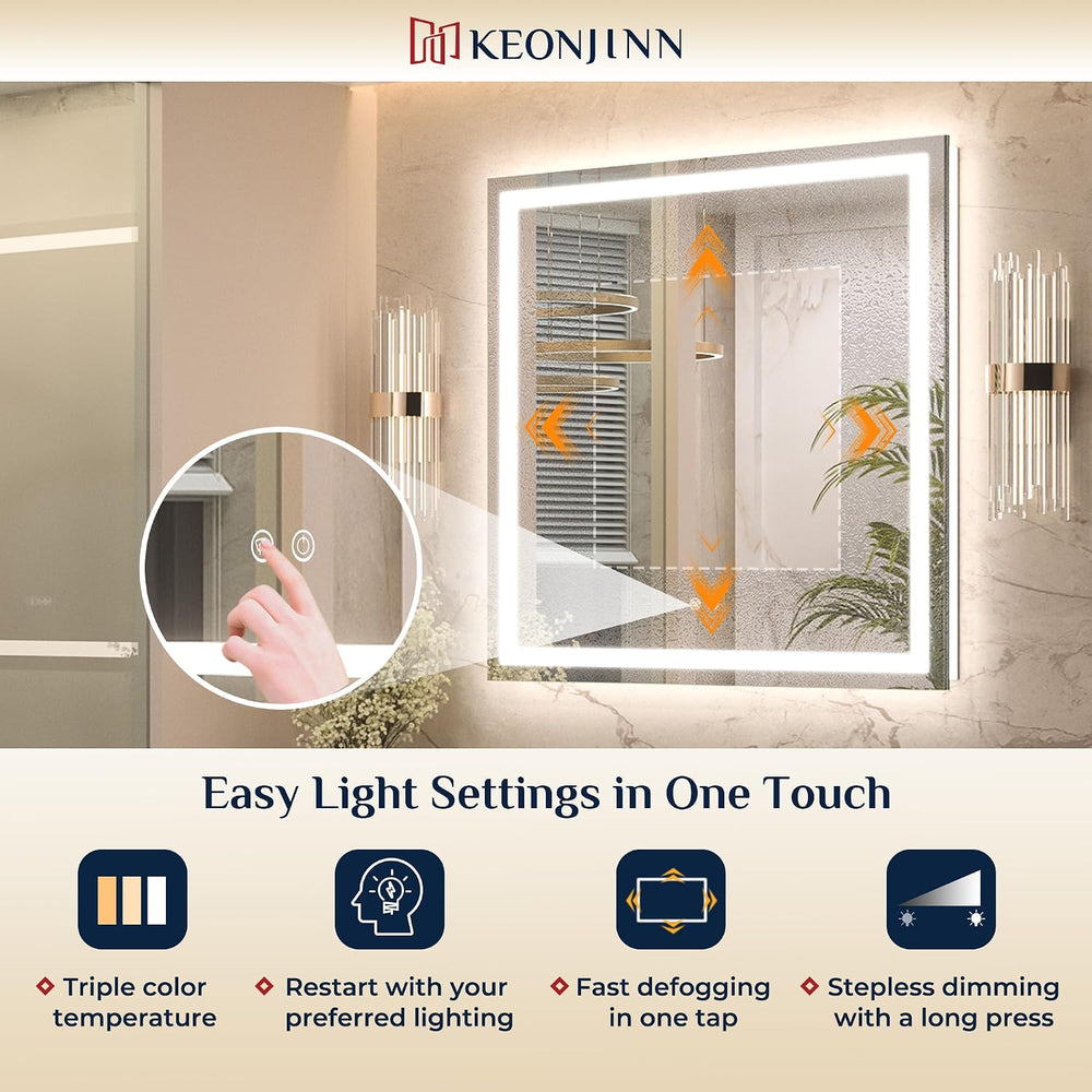 Keonjinn 24x36 Inch LED Bathroom Mirror with Lights, Frontlit & Backlit