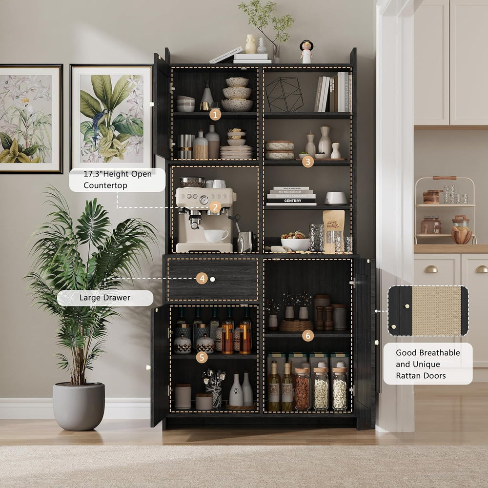 IDEALHOUSE Kitchen Pantry Cabinet with Adjustable Shelf, 71" Tall Storag...