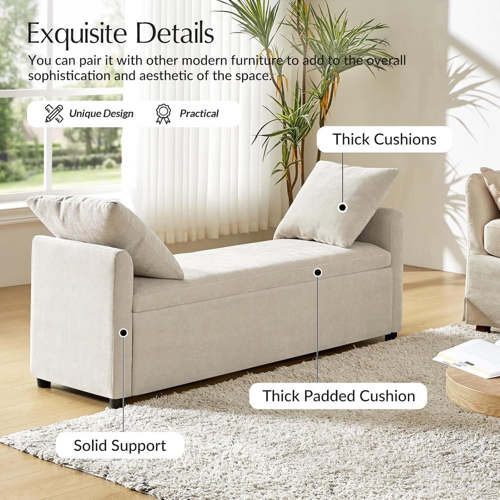 59.5" Modern Storage Ottoman Bedroom Bench, End of Bed Bench with Arms a...