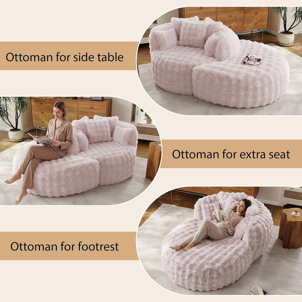 55" W x 75" D Oversized Chaise Lounge Chair Indoor with Ottoman,Pin...