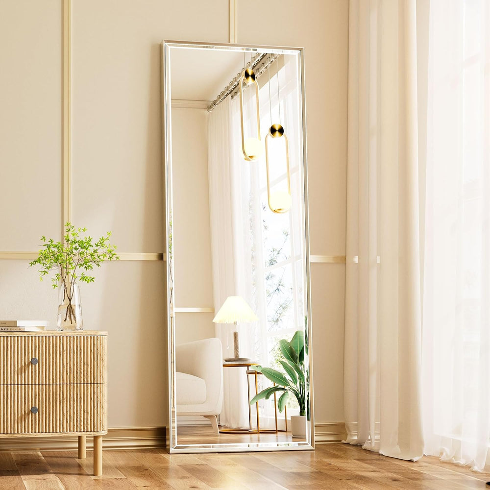 16x60 Inch Brushed Nickel Rectangle Full Length Mirror with Beveled Edges, An...