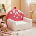 Costzon Kids Couch, Comfy Toddler Soft Sofa Chair with Fleece Fabric Cover, Kids Furniture for Playroom, Children Reading Armchair for Boys & Girls Gifts Aged 3+ (Medial,Red Mushroom)