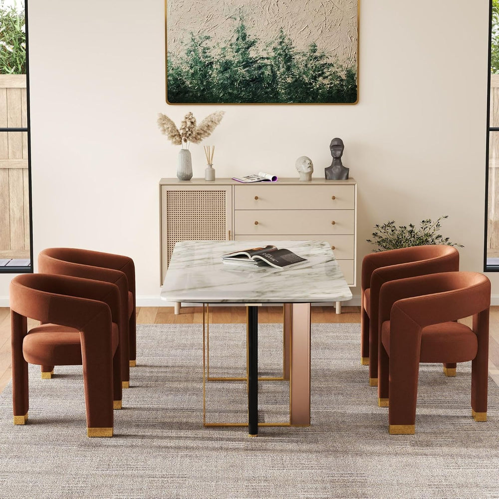 Hyfirm Barrel Dining Chairs Set of 4, Velvet Upholstered Armchairs with Open-...