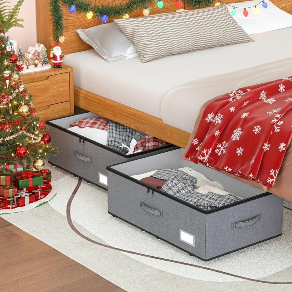 Under Bed Storage with Wheels, No Assemble Required 10 inches height Under Bed Storage bins,Large capacity Rolling Under bed Shoe Storage containers，dorm under bed storage drawers