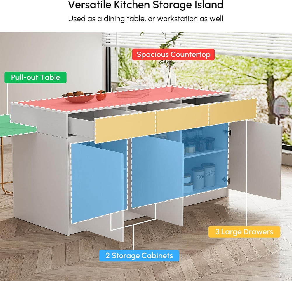 homary Extendable Kitchen Island with Storage 81"-106", White, Wood...