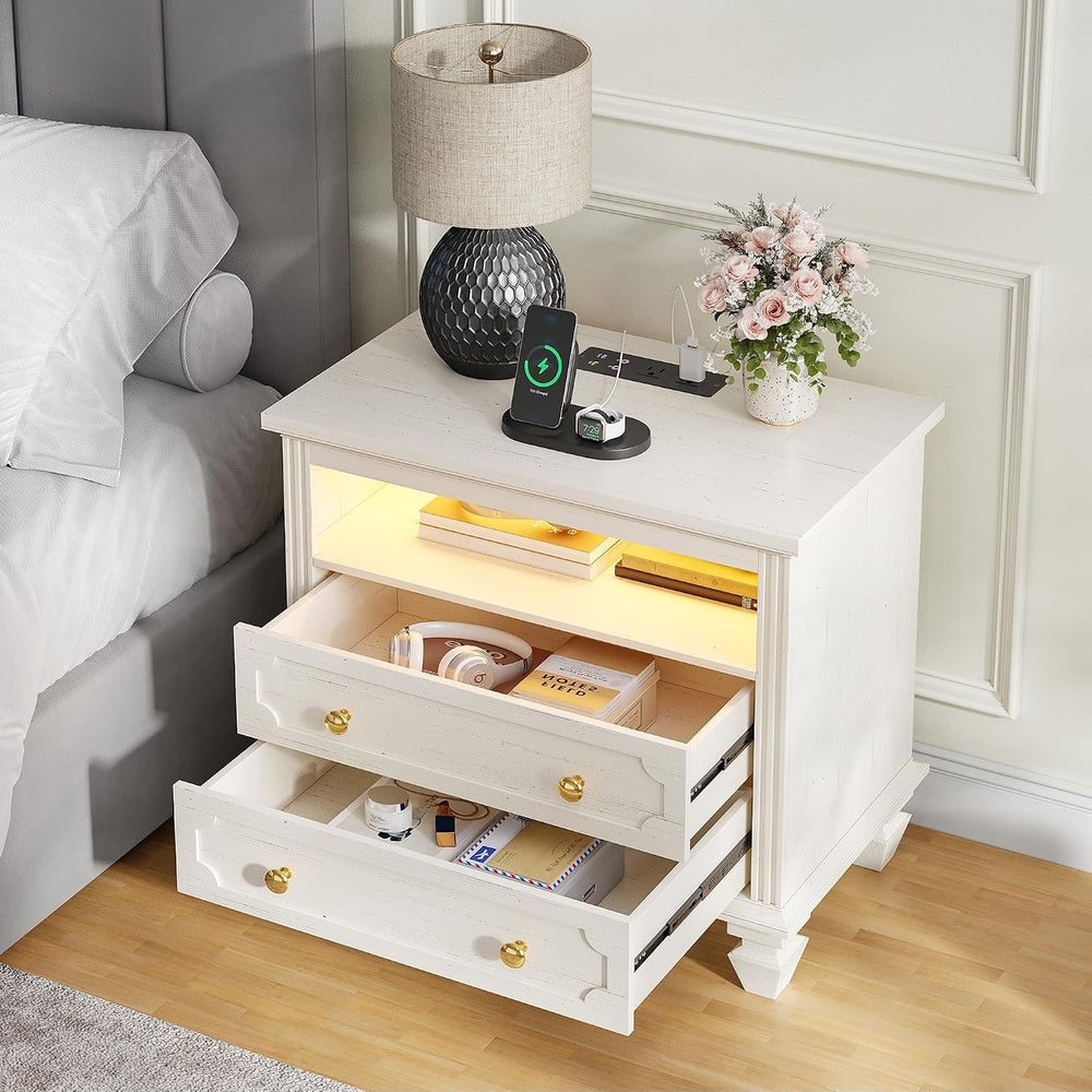 FREDEES 28'' Large Night Stand with Charging Station & LED Light ...