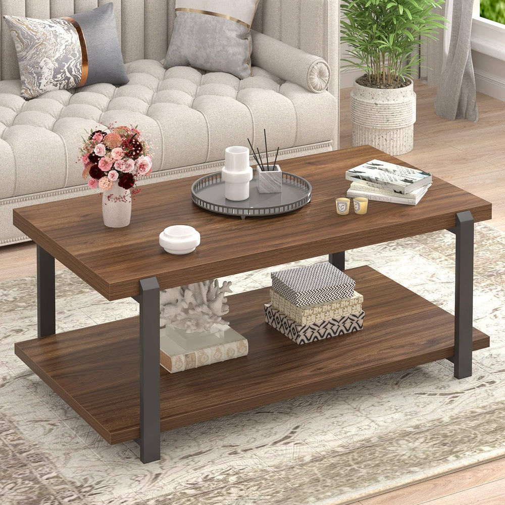 FOLUBAN Modern Coffee Table with Storage Shelf, Rustic Wood Center Table for ...