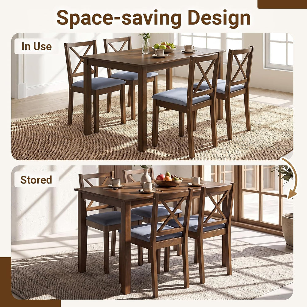 Giantex Dining Table Set for 4, Wood Kitchen Table with Upholstered Chairs | ...