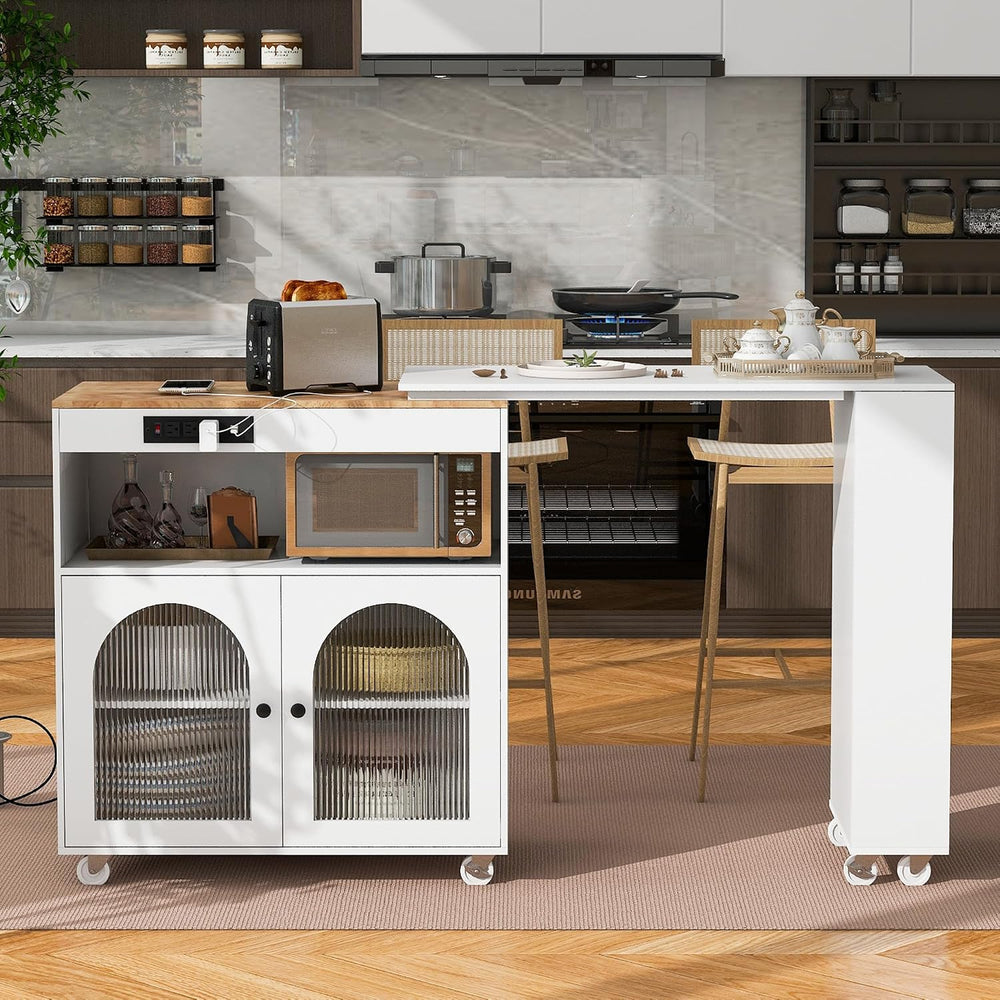 NicBex Rolling Kitchen Island with Extended Table Kitchen Island on Wheels wi...