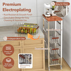 Ultra Slim 5-Tier Rolling Fruit & Vegetable Storage Cart with Removable Drawers, Narrow Metal Kitchen Organizer Cart on Wheels, Fruit Basket Stand & Fruteros para Cocina, Pantry Cart for Storage