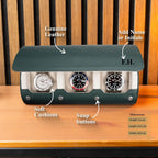 DailyWatch | Personalized Watch Roll Travel Case For 3 Watches - Handmade Genuine Leather Travel Case With Custom Engraving of Name or Initials - Dark Green Litchi