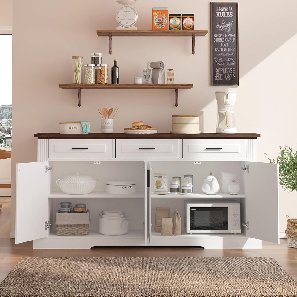 Modern Freestanding Storage Cabinet with Drawers Shelves and Countertop, Buff...