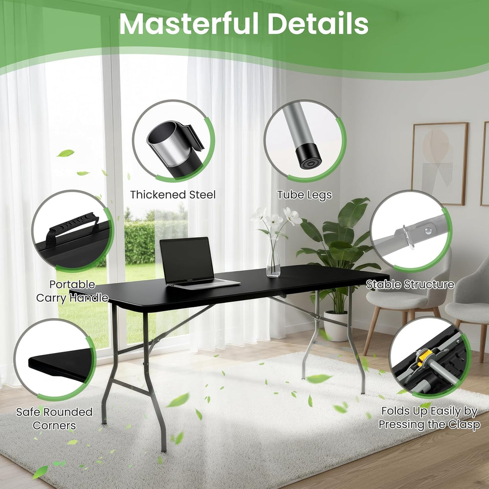 Folding Dining Table Set, 6FT Foldable Plastic Table with Carrying Handle &am...