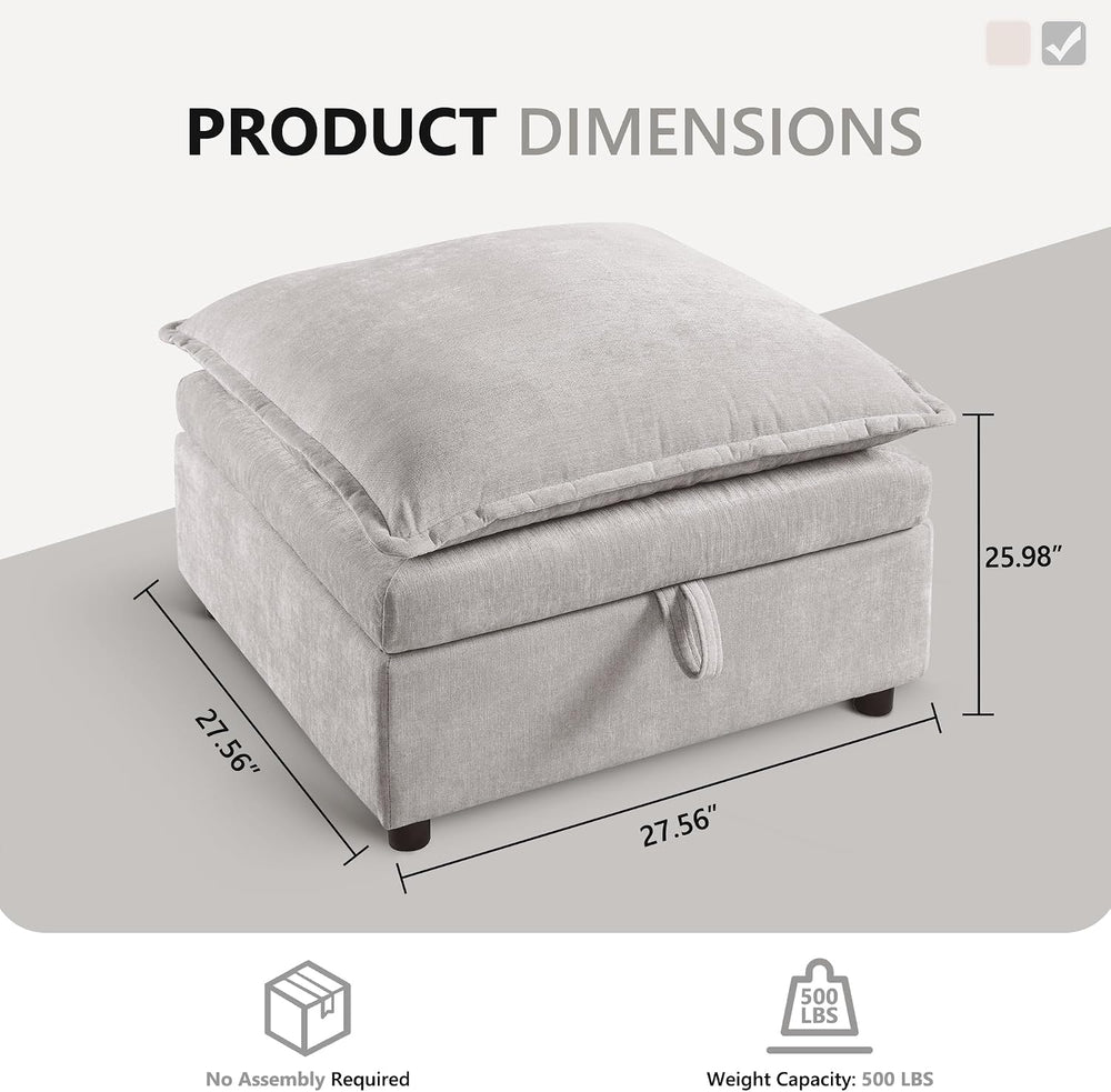 Chenille Upholstered Rectangle Ottoman for Modular Sectional Cloud Couch, Foo...