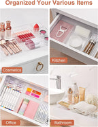 SMARTAKE 13 PCS Drawer Organizer 5-Size Desk Makeup Drawer Organizer Clear | Storage Trays for Makeup with Non Slip Silicone Pads, Jewelries, Utensils in Bedroom Dresser, Office, Kitchen and Bathroom