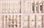 LANDICI Stackable Jewelry Organizer Trays 4 Set,PU Leather Jewelry Organizer Drawer,Jewelry Storage Display Tray for Earring Necklace Rings Bracelet with Removable Dividers,Rose Gold