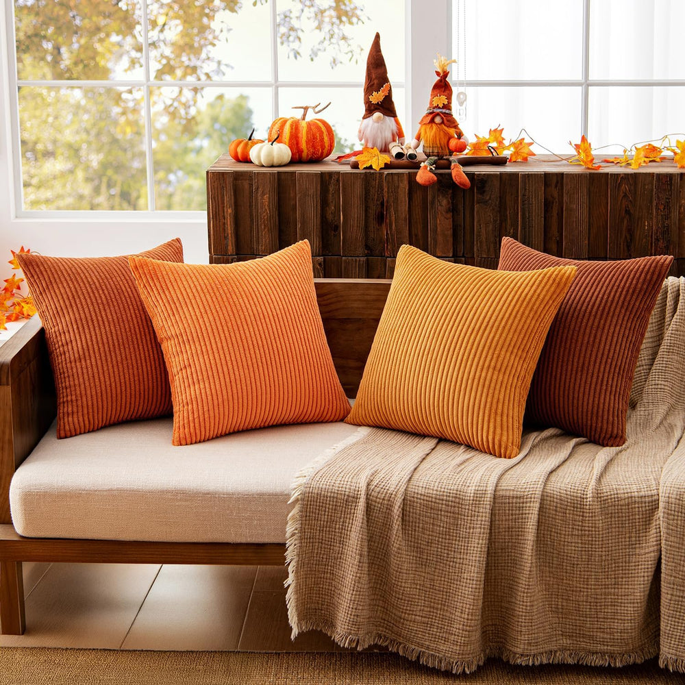 MIULEE Fall Corduroy Decorative Throw Pillow Covers Orange Rust 18x18