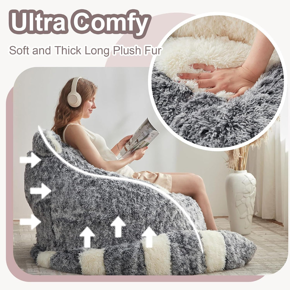 EBENCHICO Giant Bean Bag Chair for Adults Teens, Raccoon Shaped Faux Fur Bean...