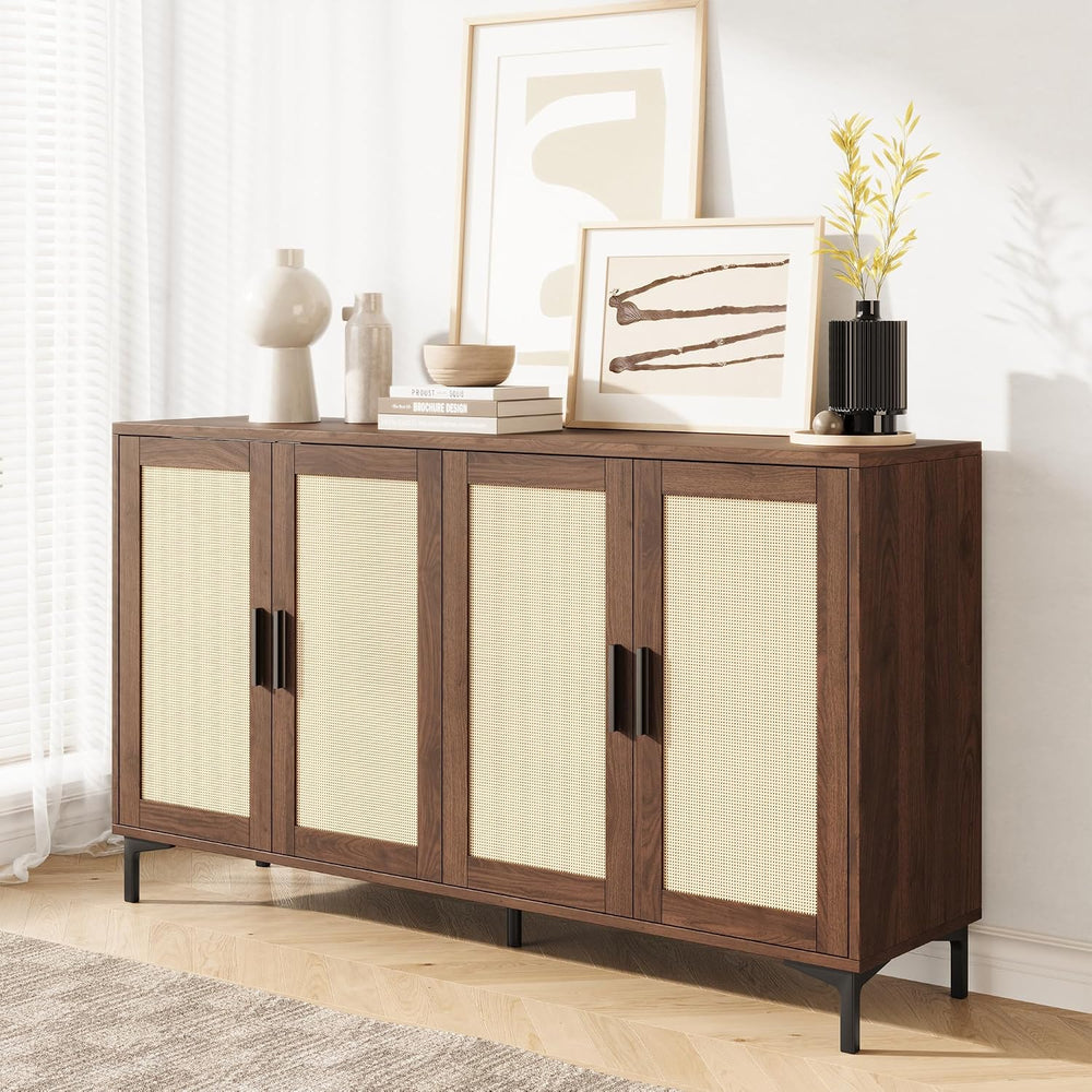 JASIWAY Buffet Cabinet with Storage, 48" Rattan Sideboard with Adjustabl...