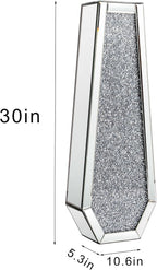 SHYFOY 30" Floor Vase Crushed Diamond Mirrored Vase Silver Tall Vases for Floor, Large Crystal Glass Decorative Floor Vases for Living Room Office Corner Hallway Home Decor