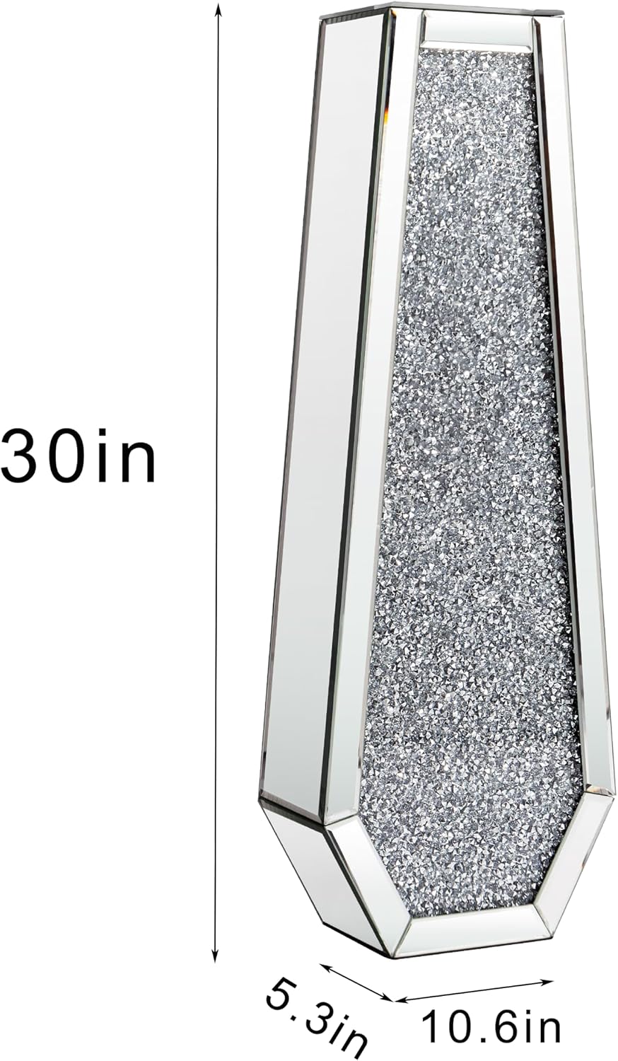 SHYFOY 30" Floor Vase Crushed Diamond Mirrored Vase Silver Tall Vases for Floor, Large Crystal Glass Decorative Floor Vases for Living Room Office Corner Hallway Home Decor