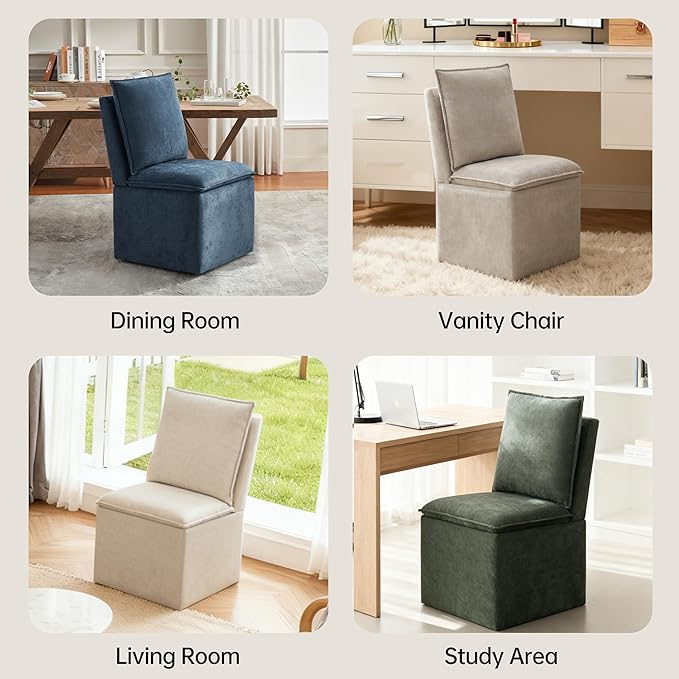 VKNOW Upholstered Dining Chairs, Modern Rolling Chairs with Storage and Wheel...