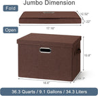 Large 17" 36 Quart Collapsible Stackable Storage Bins with Lids, 3 Packs Dark red Foldable Fabric Closet Storage Boxes with Lids, Heavy-duty Linen Cube Baskets(17x12x11)