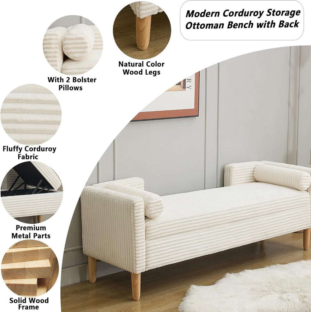 Corduroy Bed End Ottoman Bench with Storage,Upholstered Storage Benches with ...