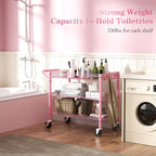 NTE Utility Cart with Wheels, 990lbs Capacity Metal 3 Tier Rolling Carts, NSF Kitchen Carts On Wheels with Storage, Heavy Duty Utility Cart with Handle & Wire Shelf for Indoor & Outdoor Use, Pink