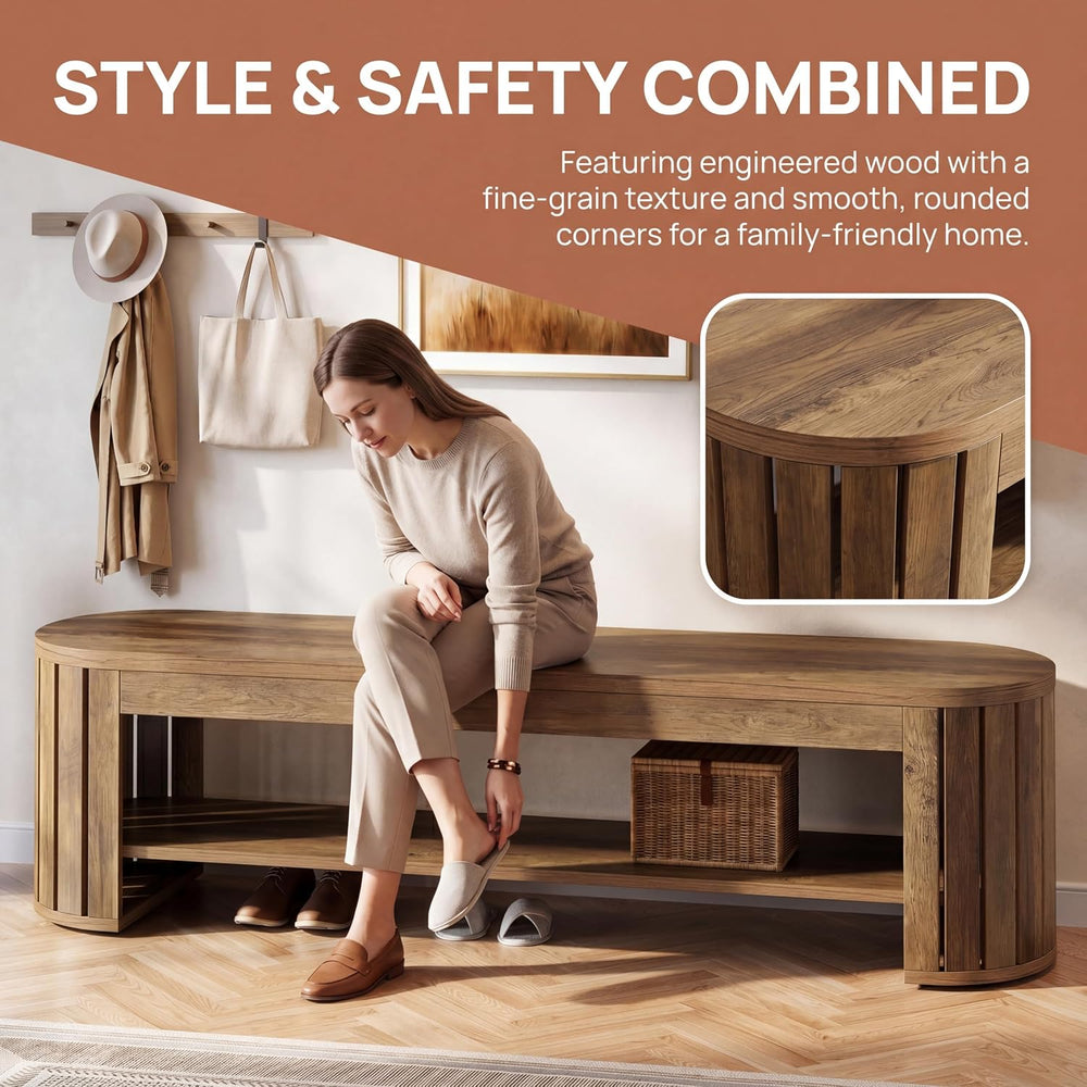 Tribesigns 63'' Shoe Storage Bench,Wooden Narrow 2-Tier Entryway Benc...