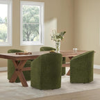 Upholstered Dining Chairs with Casters, Washable Cover Modern Dining Room Chairs with Barrel Backrest & Armrest, Vanity Chair with Wheels for Kitchen, Living Room, Bedroom, Green Fabric, 1PCS