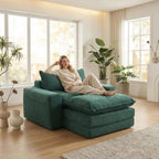 58" Sofa Bed with Ottoman, 3 in 1 Convertible Sofa Bed Folding Corduroy Boneless Sleeper Loveseat Mattress Futon Pull Out Couch Bed for Apartment Bedroom Living Room No Assembly 58-Green-L