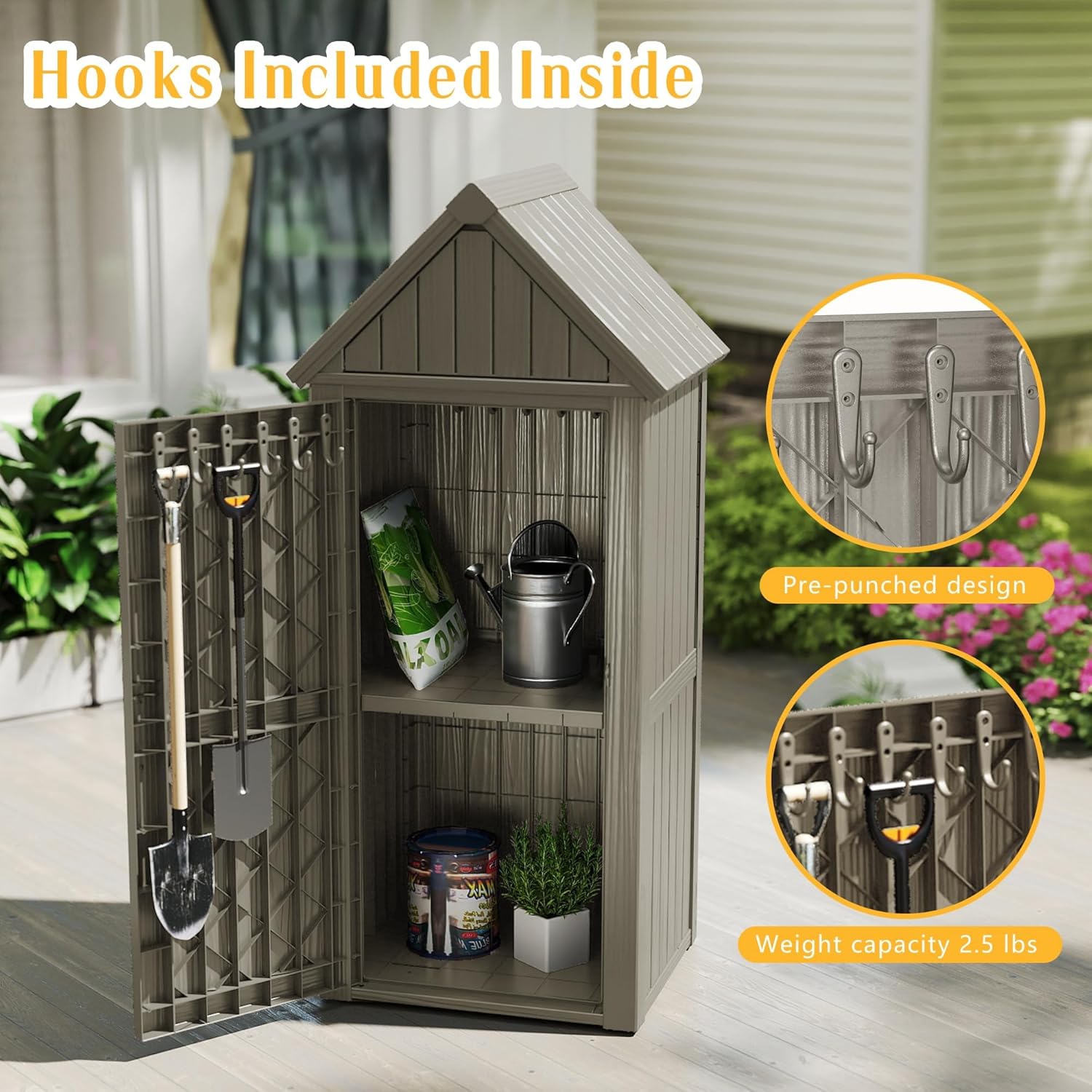 Storage Shed Outdoor,Waterproof Resin Garden Tool Shed, Heavy-Duty Weather-Resistant Cabinet for Patio, Backyard, or Garage (Grey)