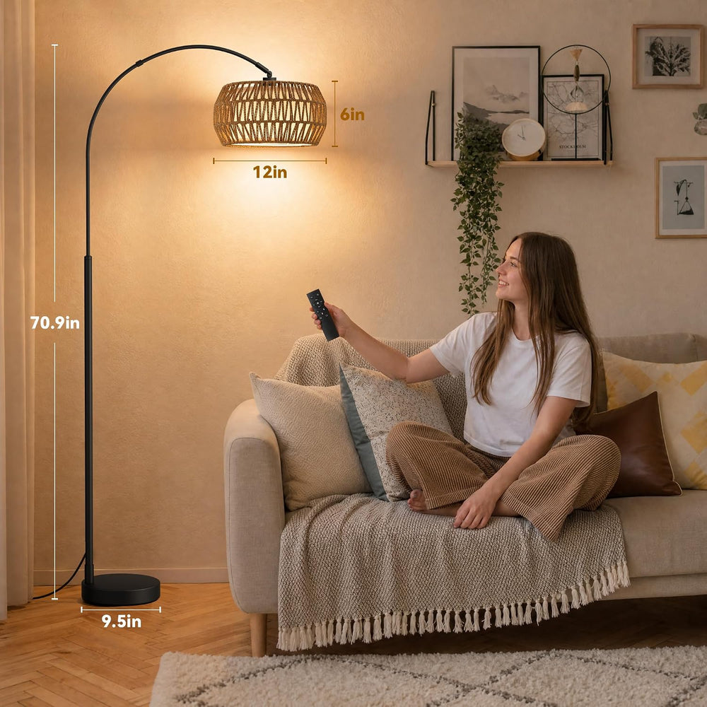 Ambimall Boho Arc Floor Lamp, Color Temperatures and Brightness Adjustable