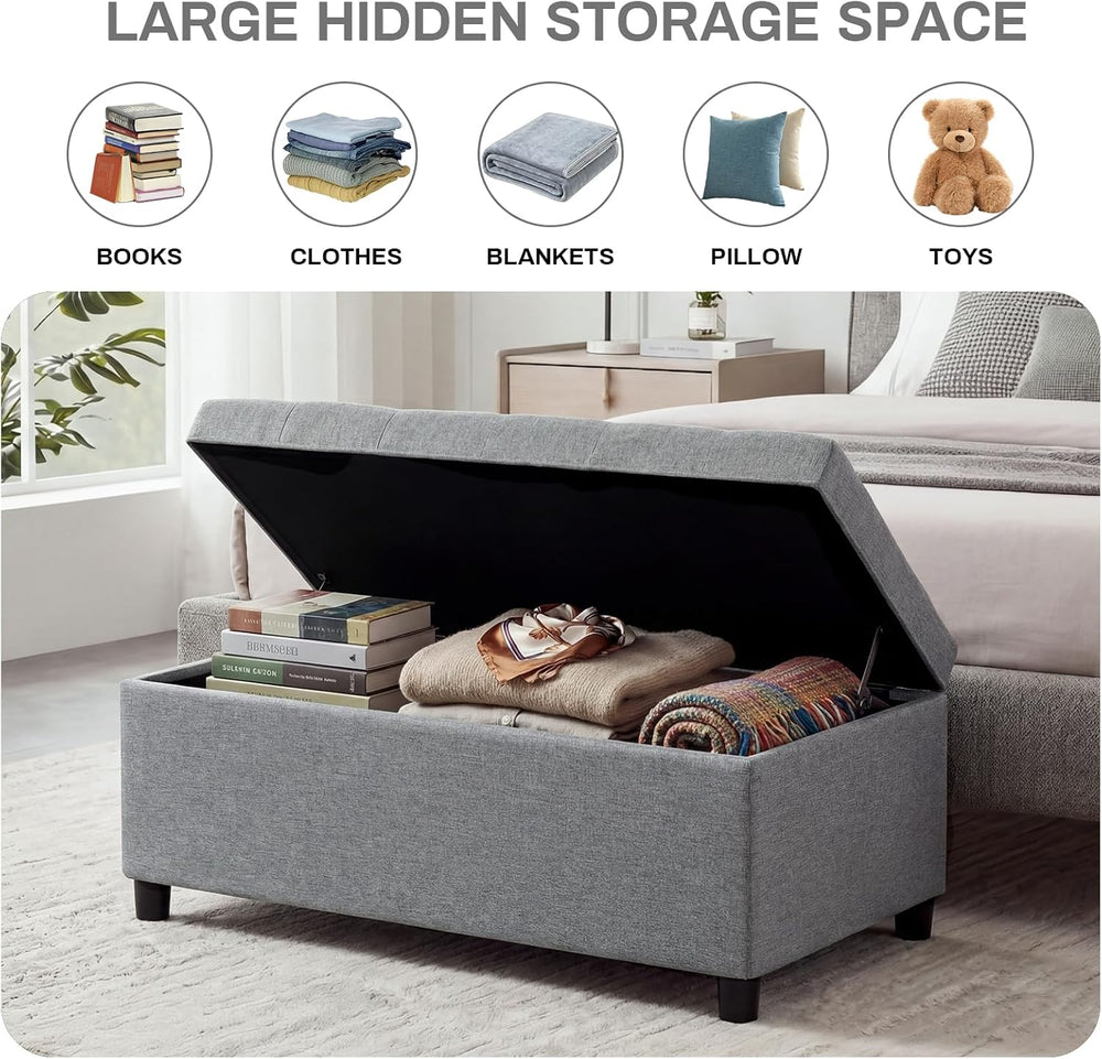 Linen Storage Ottoman Bench 35 inch with Hinged Lid - Multi-Functional Ottoma...