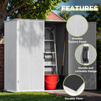 Devoko 5 x 3 Resin Outdoor Storage Shed with Floor - Waterproof Plastic Outdoor Tool Cabinet with Lockable Doors for Patio Furniture, Pool Accessories, Garden Tools (Light Gray)