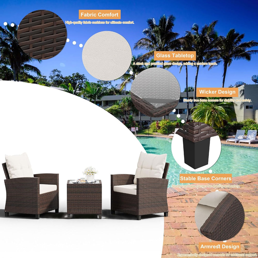 Shintenchi 3 Pieces Patio Furniture Set, PE Rattan Wicker 3 Pcs Patio Set, Ou...