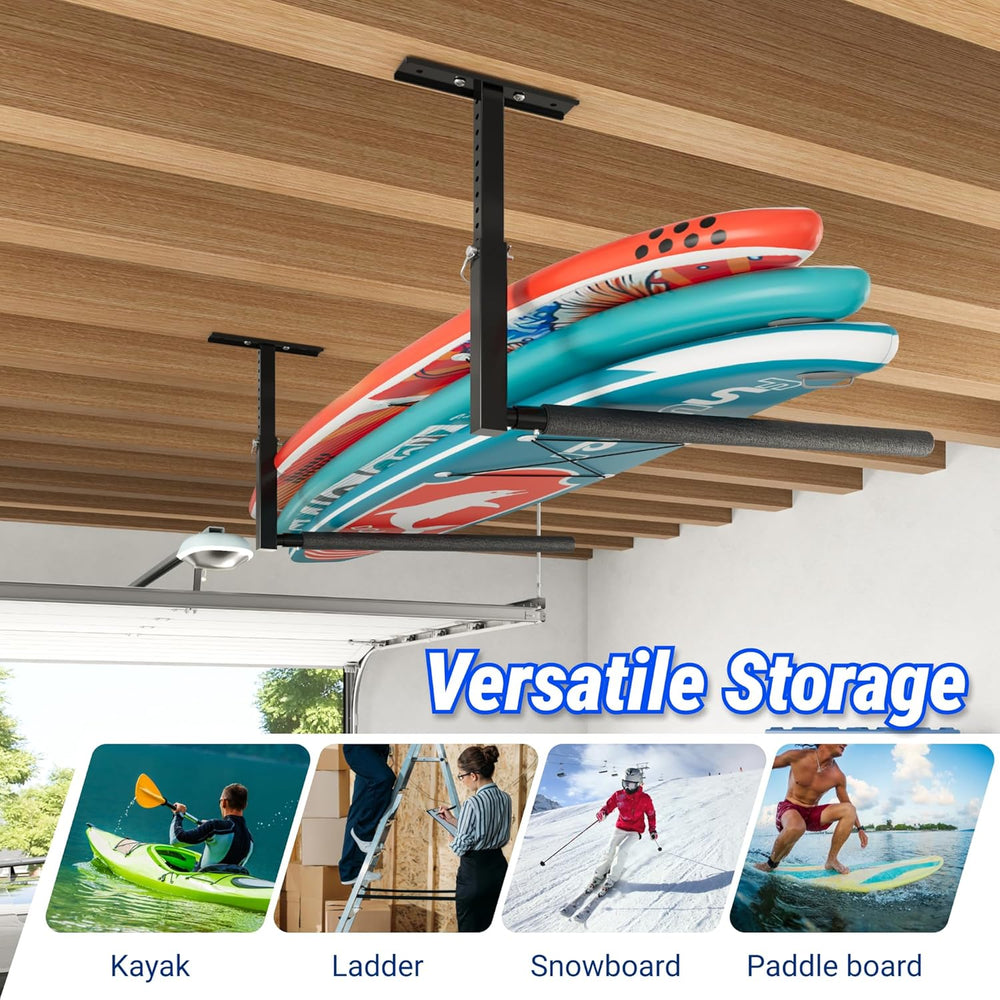 FLEXIMOUNTS Adjustable Overhead Ladder Rack, Garage Ceiling Storage Rack, Lad...