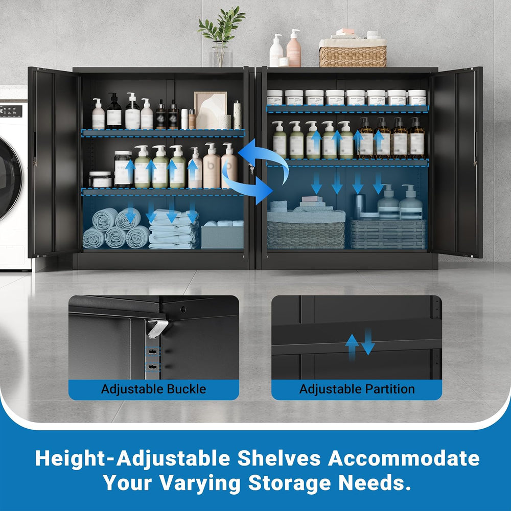 Metal Storage Cabinet, 36" Locking Cabinet with Adjustable Shelves for G...