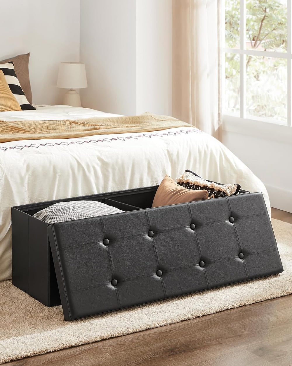 SONGMICS MAZIE Collection - 43 Inches Folding Storage Ottoman Bench, Ottoman ...